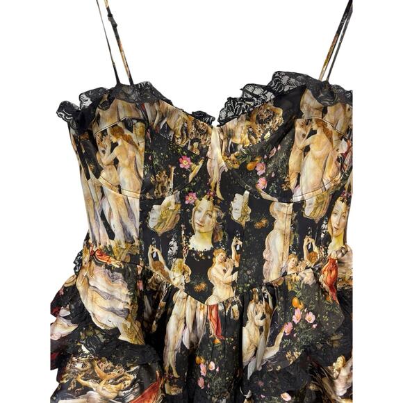 NWT Selkie Primavera Liaisons Mini Dress 2XL Silk-Feel Art Print Ruffle Hem - Picture 7 of 11